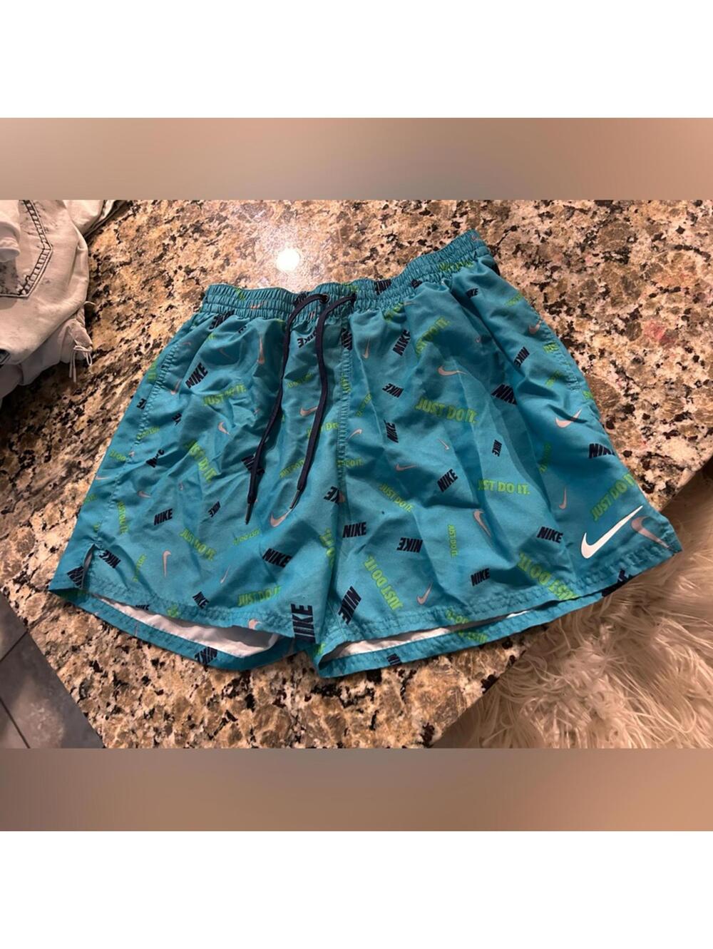 Nike Blue and Green Patterned Swim Shorts Trunks size L